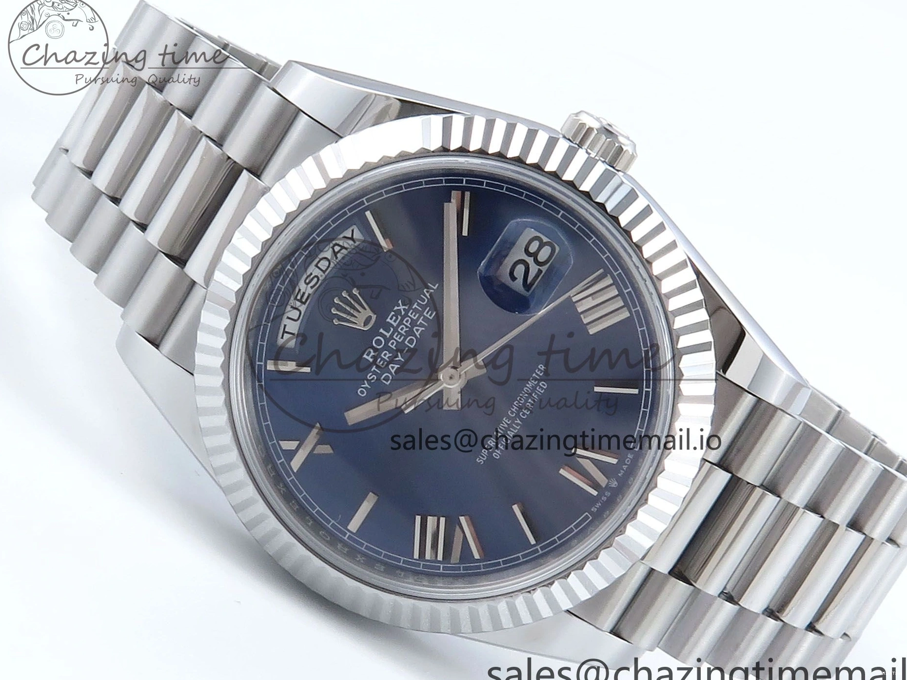 MiroTime 0219 Youthful Day Date 40 SS 228239 Noob 1:1 Best Edition Blue Roman Dial on President Bracelet A2836 (Gain Weight) 812